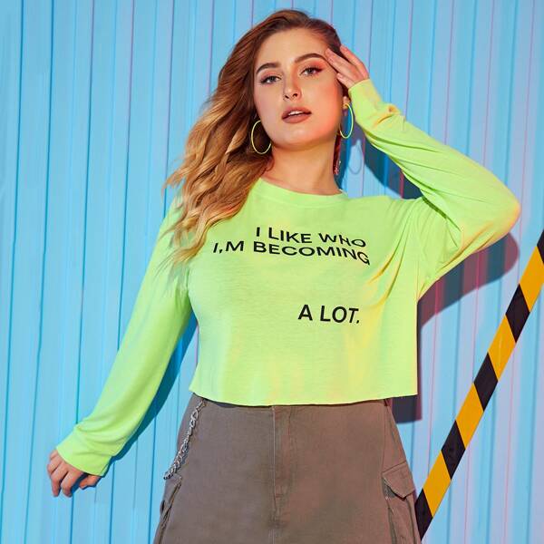 

Plus Neon Lime Letter Graphic Tee, Green bright