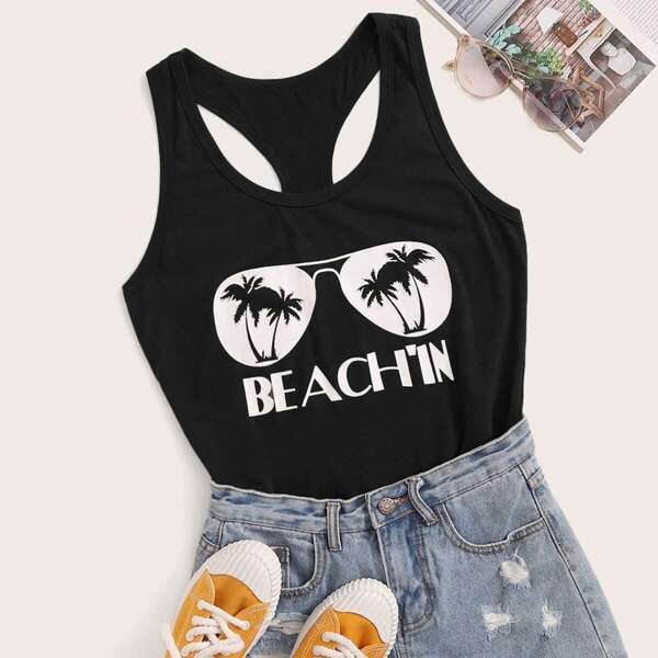 

Letter & Plant Print Tank Top