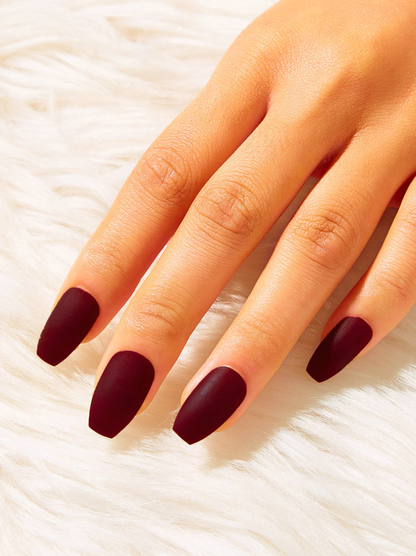 

Matte Coffin Fake Nail 24pcs & Tape & Nail File, Burgundy