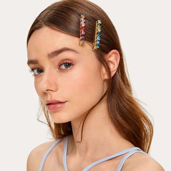 

Gemstone Engraved Duckbill Hair Clip 2pcs, Multicolor