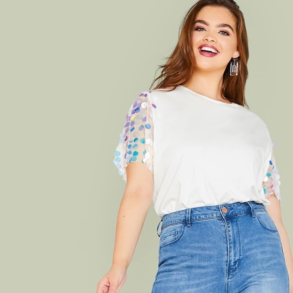 

Plus Short Sleeve Sequin Sleeve Top