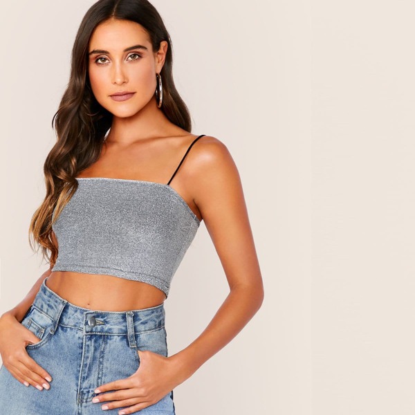 

Glitter Cami Crop Top, Silver