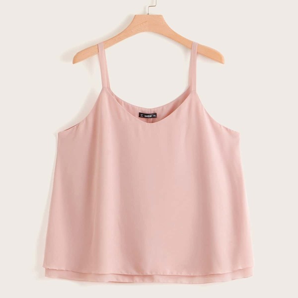 

Plus Solid Asymmetrical Hem Cami Top, Pink pastel