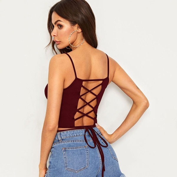 

Crisscross Lace Up Tie Back Cami Top