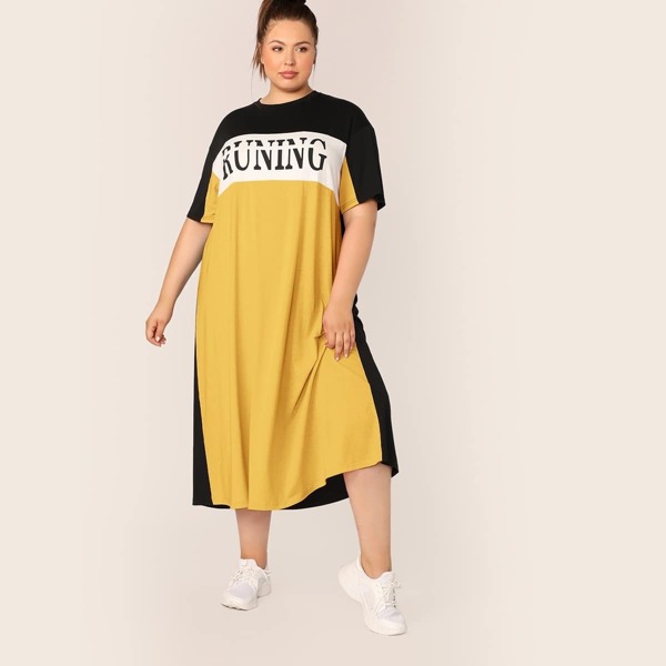 

Plus Letter Graphic Colorblock Tee Dress