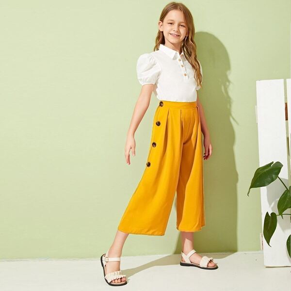 

Girls Buttoned Side Pleated Detail Wide Leg Pants