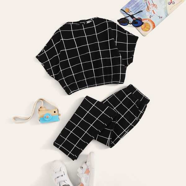 

Girls Grid Zip Back Batwing Sleeve Top & Pants Set