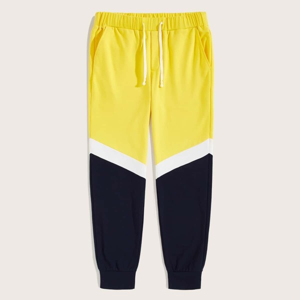 

Men Drawstring Waist Slant Pocket Colorblock Sweatpants, Multicolor
