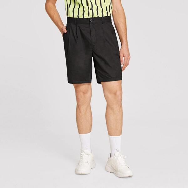 

Men Button Fly Pocket Side Shorts, Black