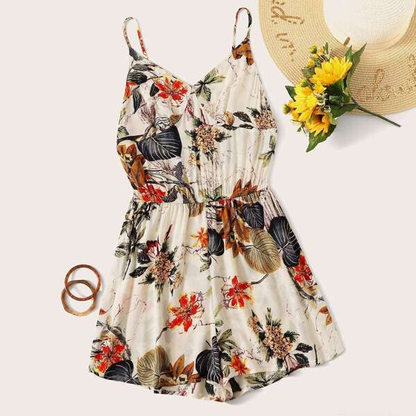 

Botanical Print Bustier Slip Romper