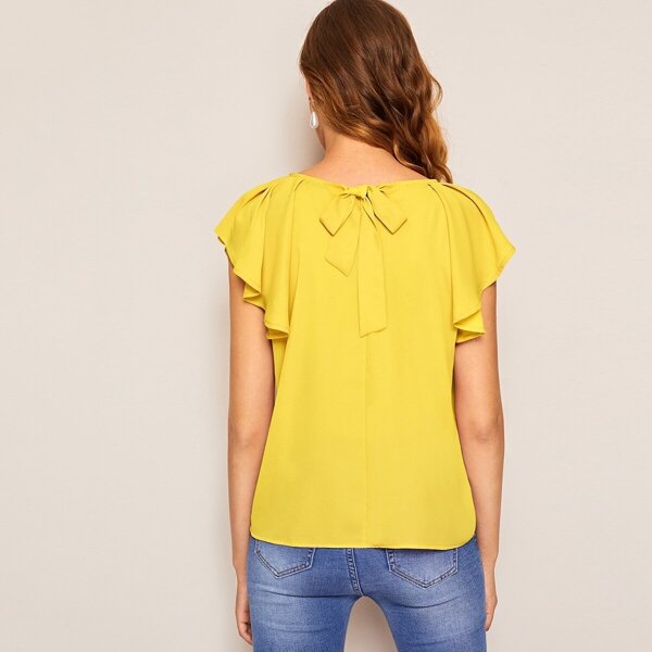 

Tie Back Butterfly Sleeve Solid Top, Yellow bright