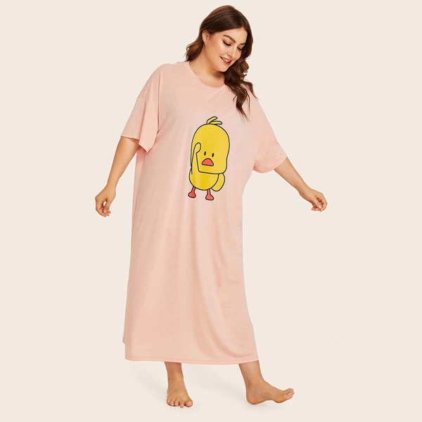 

Plus Drop Shoulder Cartoon Graphic Night Dress, Pink