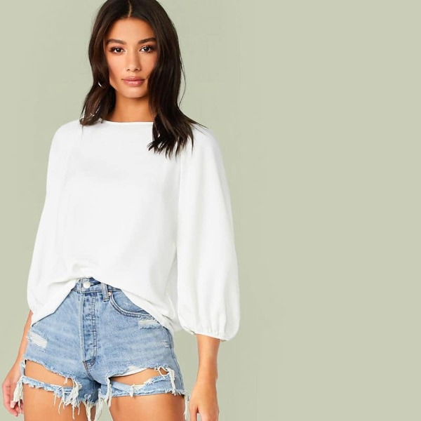

Solid Raglan Sleeve Top, White