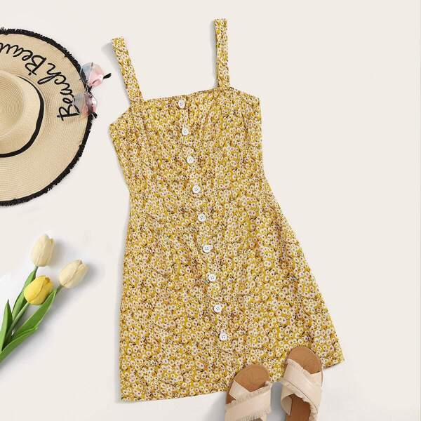 

Ditsy Floral Button Front Bodycon Dress