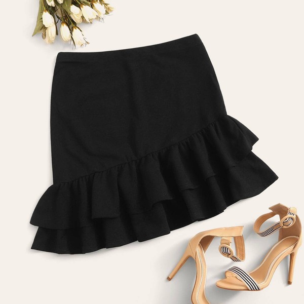 

Solid Layered Hem Skirt
