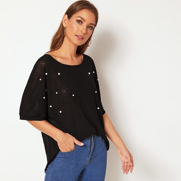 

Pearls Beaded Dip Hem Top