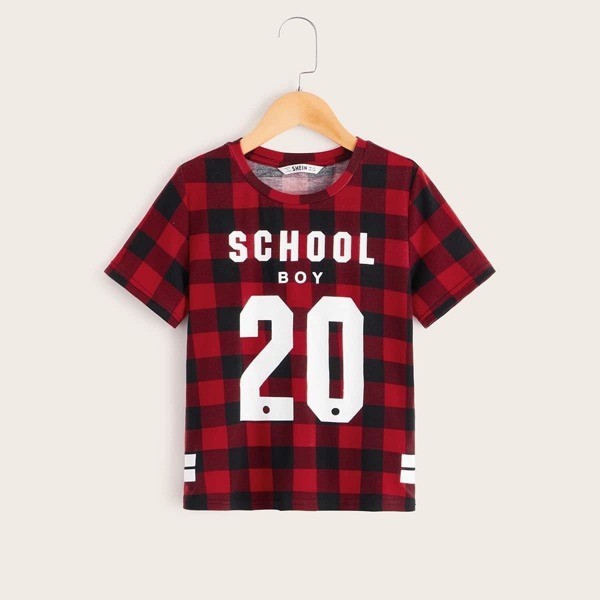 

Boys Slogan and Number Print Gingham Top