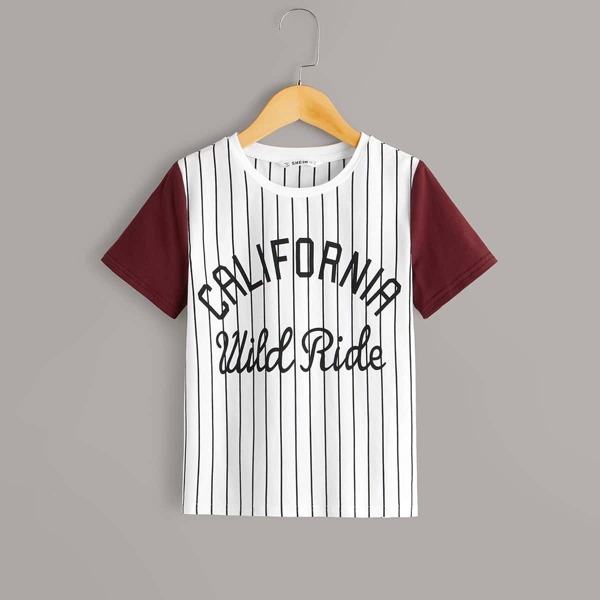 

Boys Striped and Slogan Two Tone Tee
