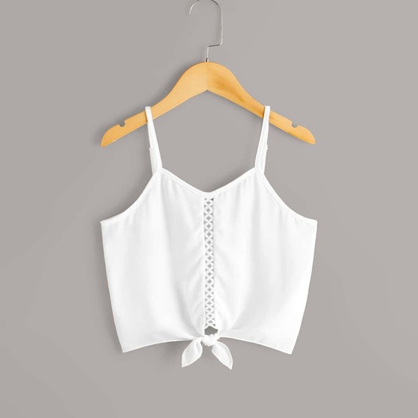 

Girls Lace Insert Tie Hem Cami Top