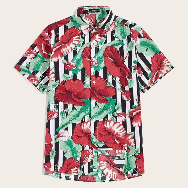 

Men Striped and Botanical Shirt