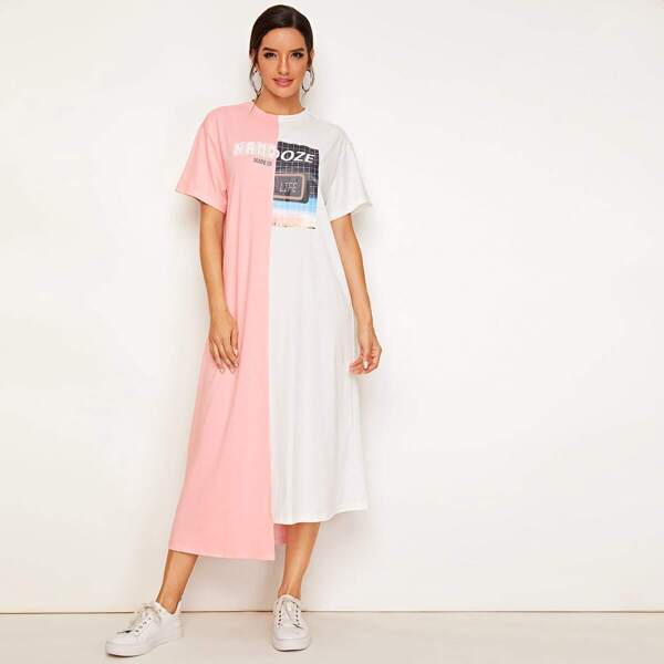 

Graphic Print Stepped Hem Tee Dress