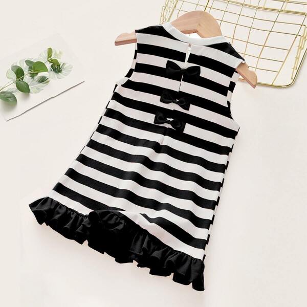 

Toddler Girls Stripe Print Ruffle Hem Tank Dress, Black and white
