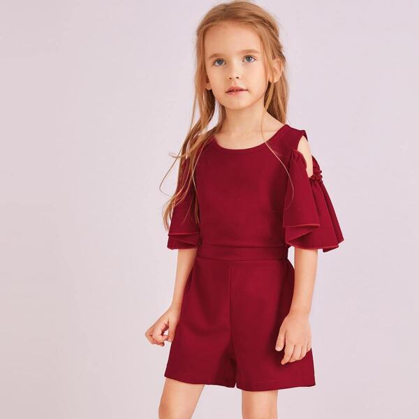 

Toddler Girls Cape Sleeve Buttoned Back Romper, Red