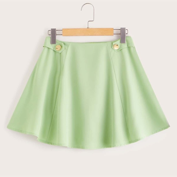 

Solid Side Button Zip Back Skater Skirt