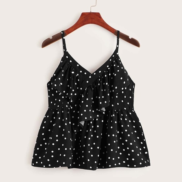 

Polka Dot Print Ruffle Cami Top