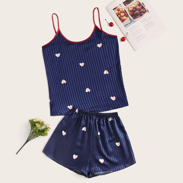 

Heart Print Satin Cami PJ Set