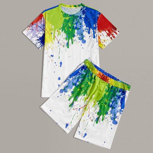 

Men Grunge Splatter Tee With Shorts