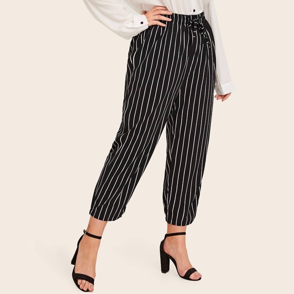

Plus Striped Print Drawstring Waist Pants