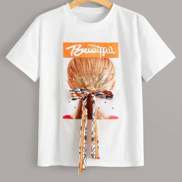 

Plus Figure And Letter Graphic Bow Front Tee