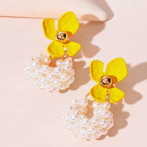

Flower Decor Faux Pearl Cluster Earrings 1pair