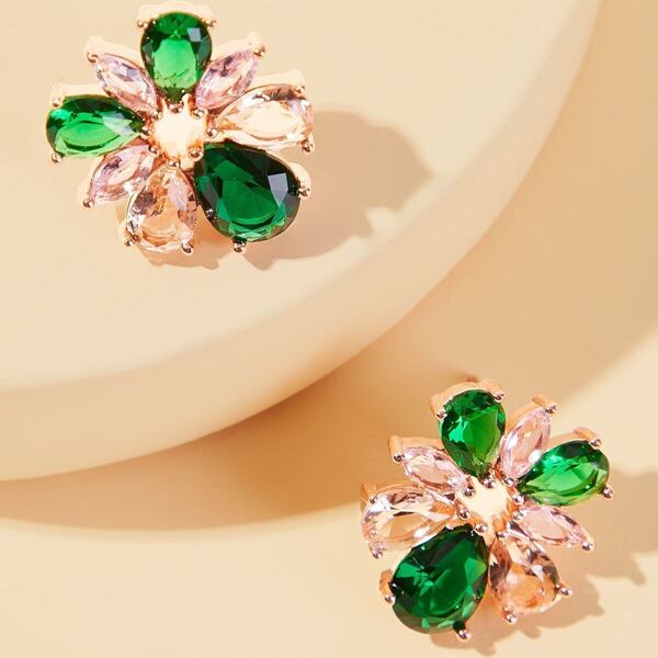 

Gemstone Decor Flower Stud Earrings 1pair, Multicolor