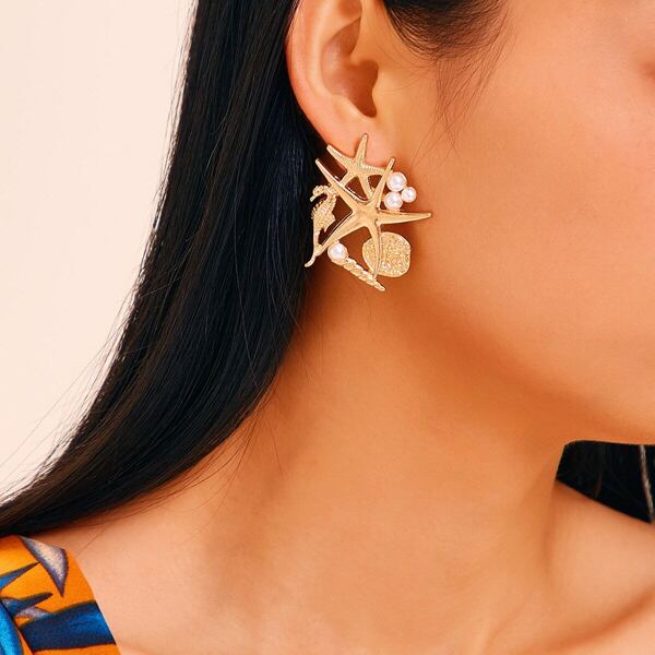

Starfish & Faux Pearl Decor Stud Earrings 1pair