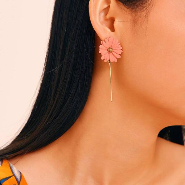 

Flower Decor Bar Drop Earrings 1pair