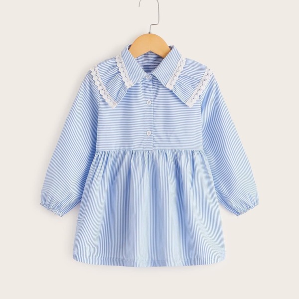 

Toddler Girls Lace Trim Striped Shirt Dress, Blue