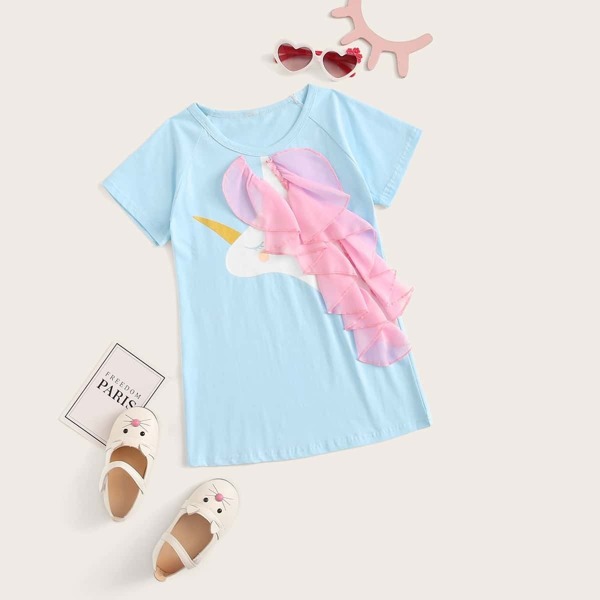 

Toddler Girls Contrast Mesh Unicorn Print Tee Dress