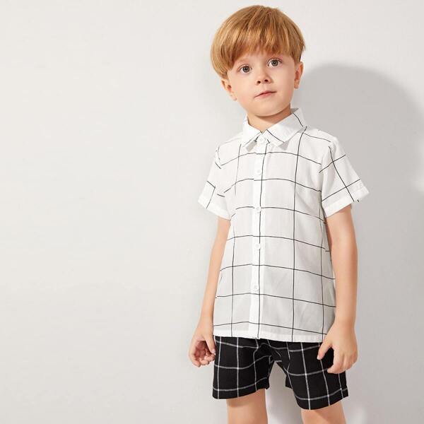 

Toddler Boys Grid Plaid Print Shirt, White