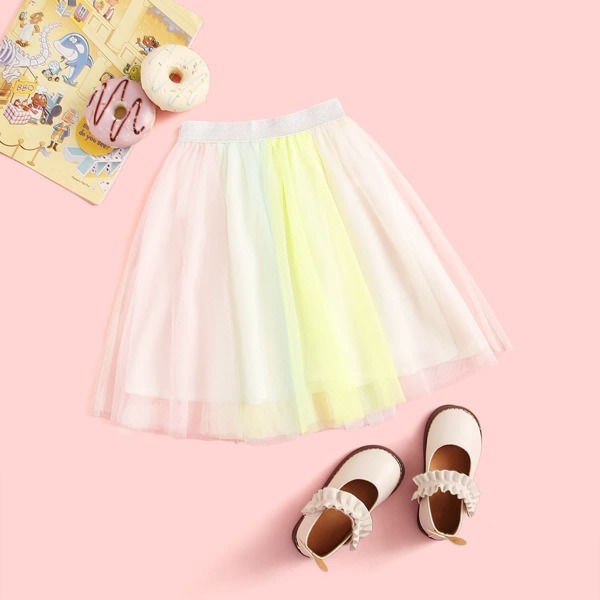 

Toddler Girls Elastic Waist Overlay Pastel Mesh Skirt