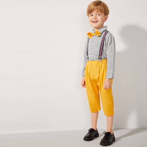 Toddler Boys Bow Tie Collar Top With Straps Capris Pants