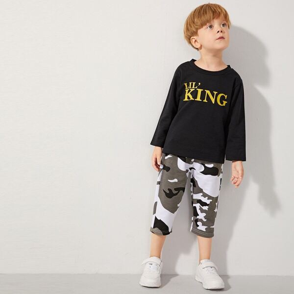 

Toddler Boys Letter Graphic Tee With Camo Capris Pants, Multicolor
