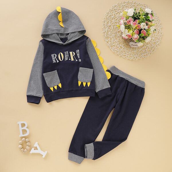

Toddler Boys Contrast Patched Letter Graphic Hoodie With Sweatpants, Multicolor