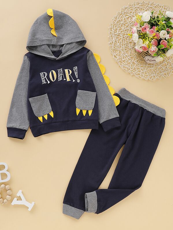 

Toddler Boys Contrast Patched Letter Graphic Hoodie With Sweatpants, Multicolor