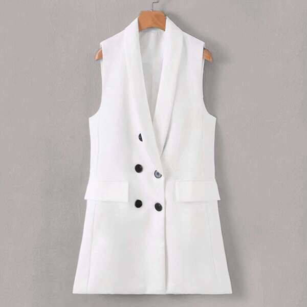 

Double Breasted Shawl Collar Blazer Vest, White