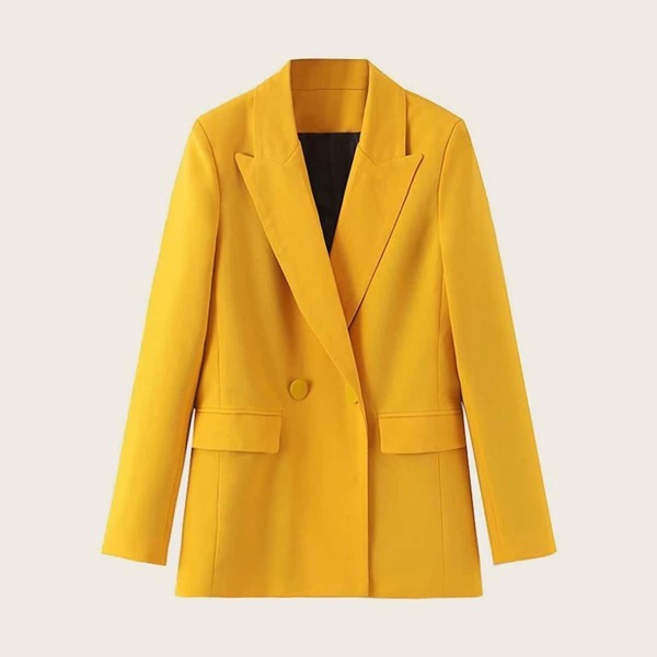 

Solid Double Button Flap Pocket Blazer, Yellow