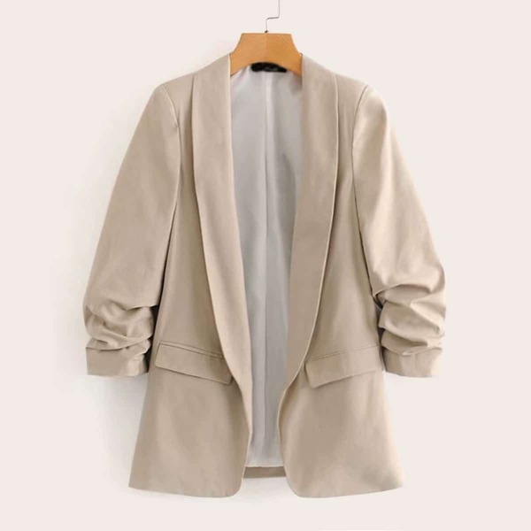 

Solid Shawl Collar Flap Pocket Blazer, Khaki