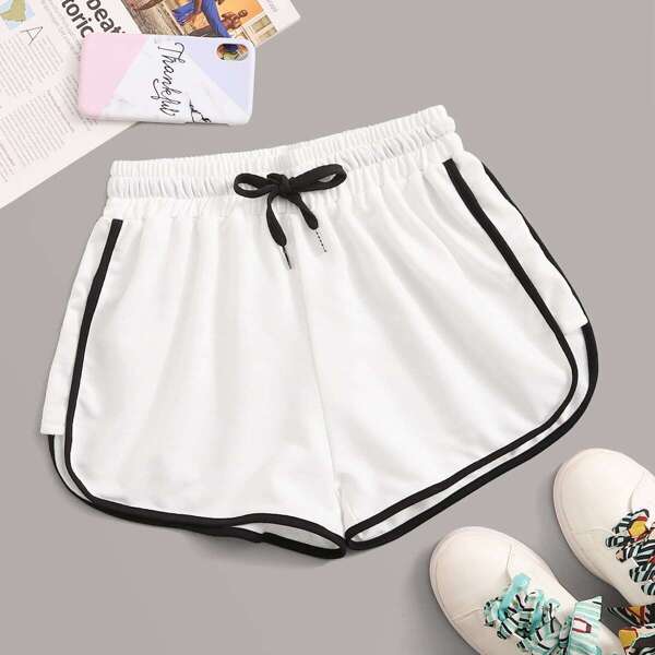 

Contrast Binding Drawstring Waist Track Shorts