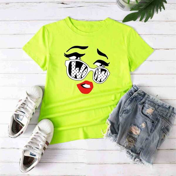 

Neon Lime Cartoon Print Tee
